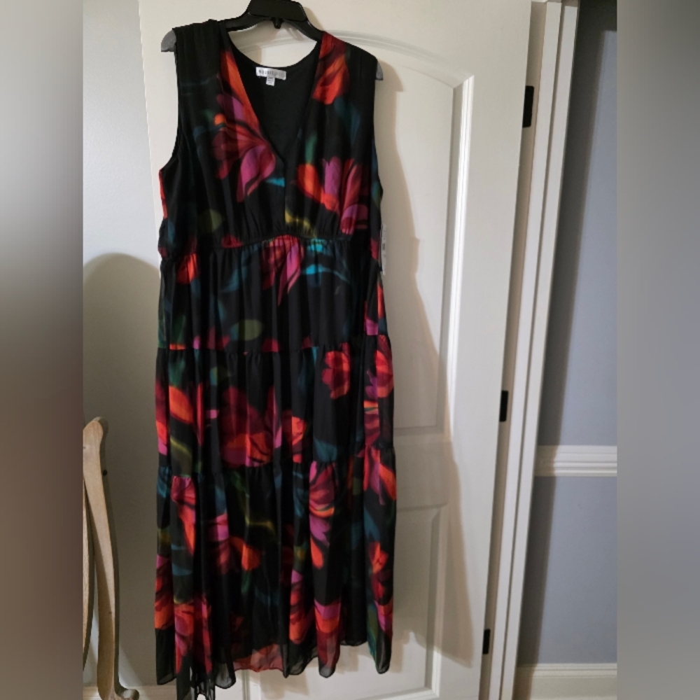 Robbie Bee Black and Red Floral Maxi Dress NWT - Picture 4 of 7